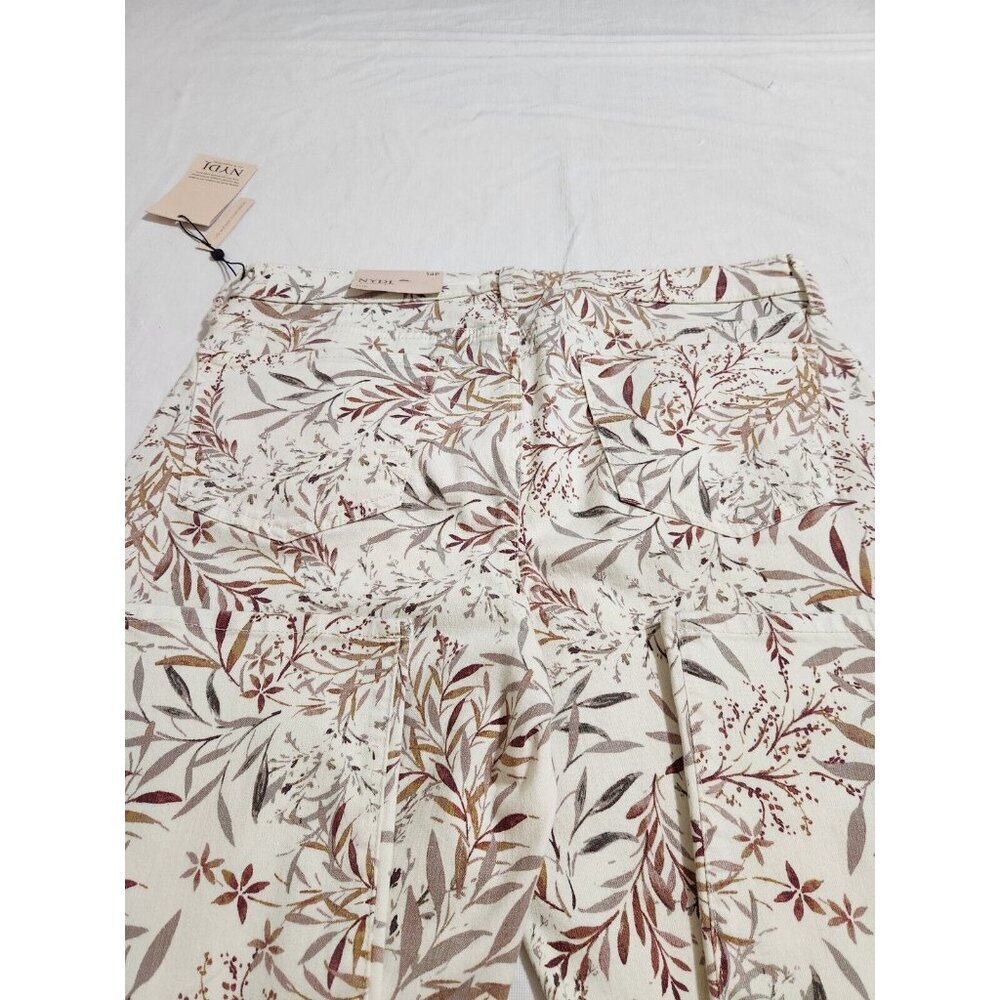 NYDJ Sheri Slim Leg Jeans Cream Beige Leaf Leaves Floral Size 14P Stretch (CJ6) - Picture 3 of 11
